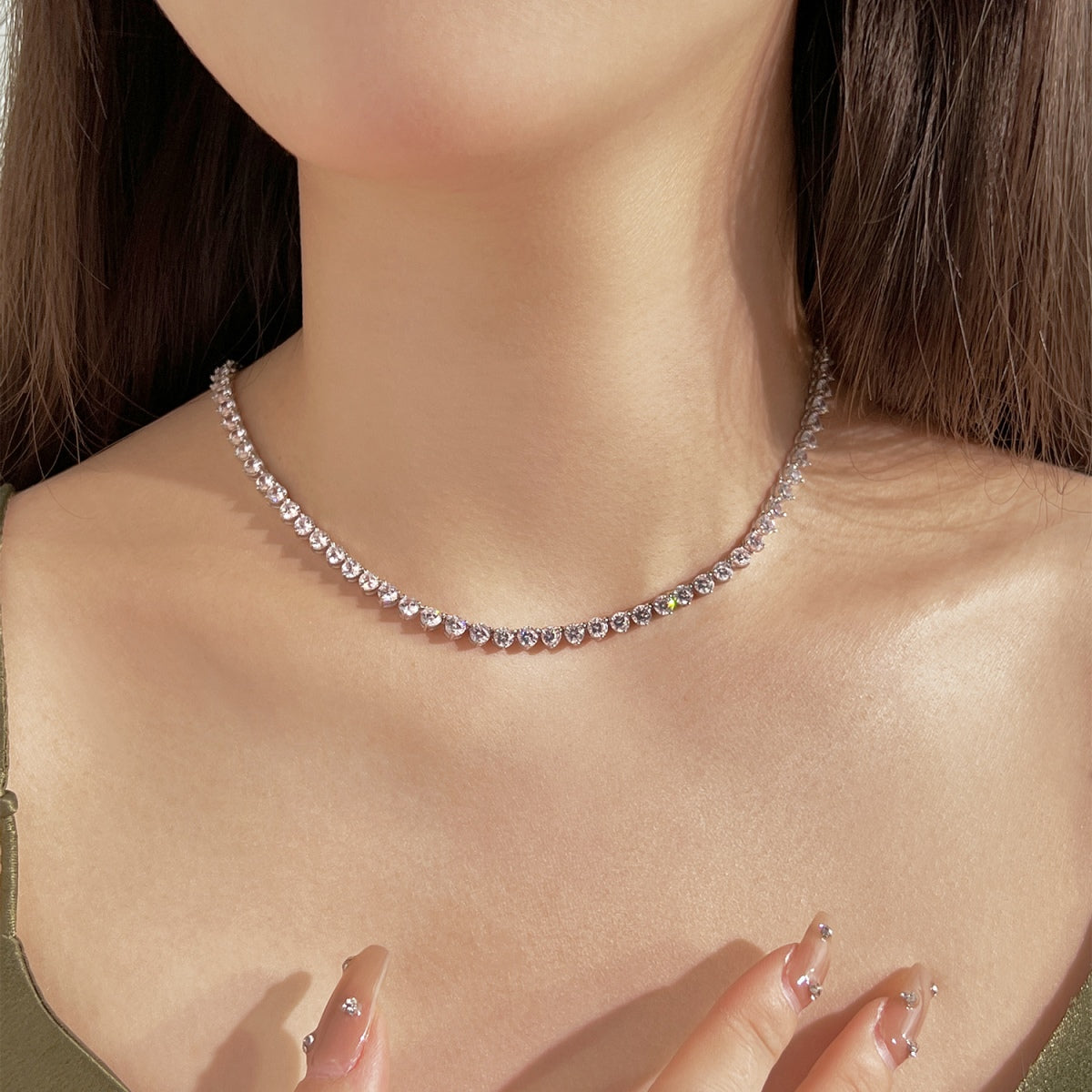 [Limara]Ornate Heart Cut Tennis Necklace