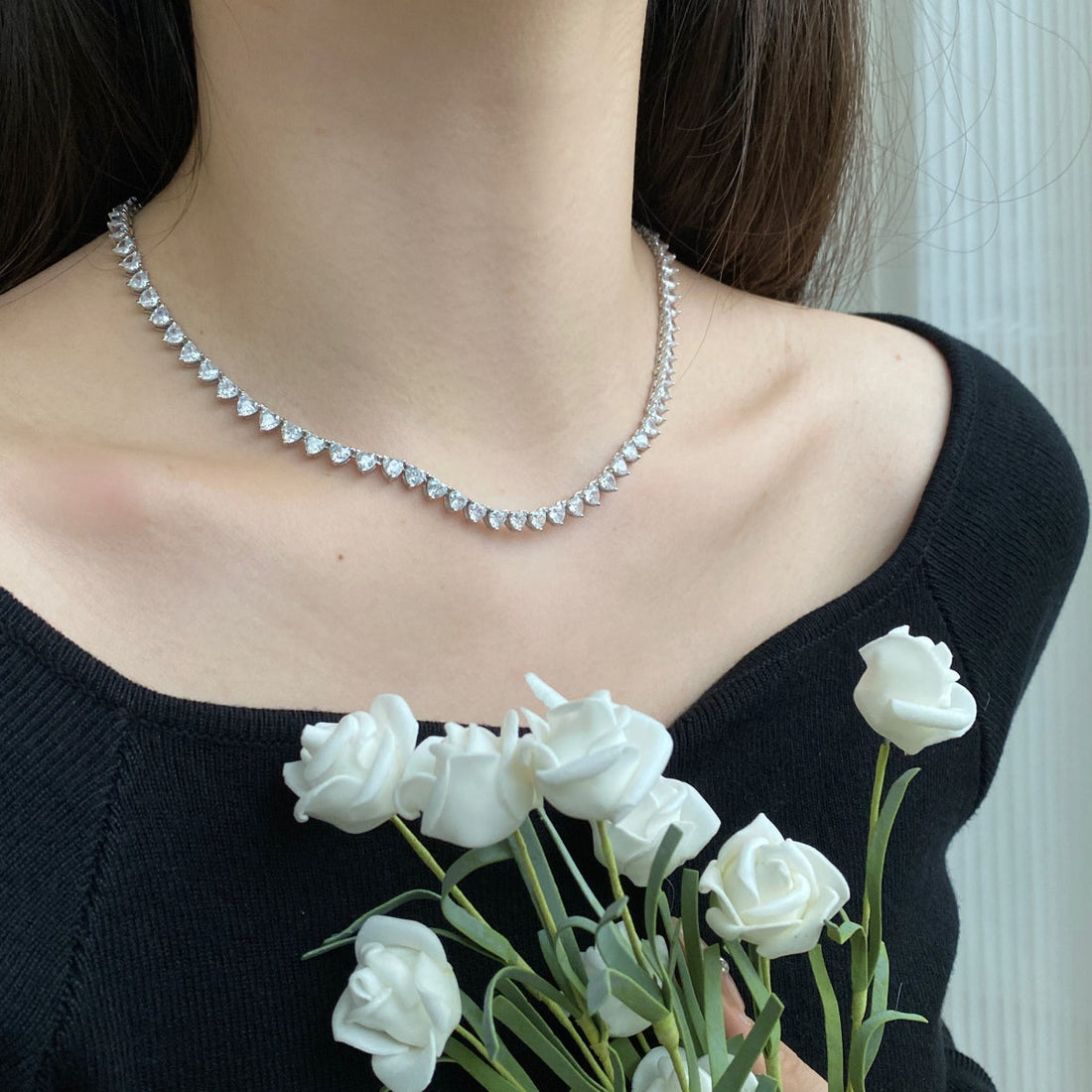 [Limara]Ornate Heart Cut Tennis Necklace