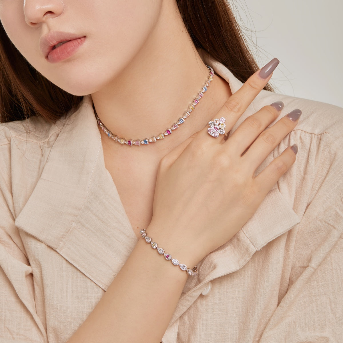 [Limara]Sparkling Colorful Water Drop Shape Daily Ring