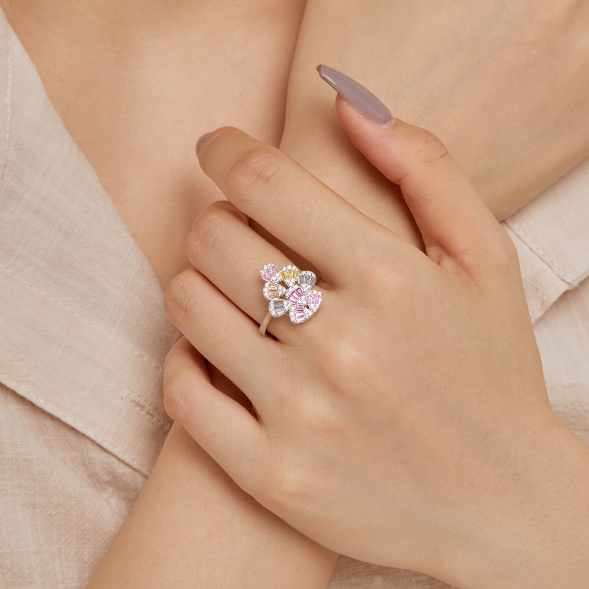 [Limara]Sparkling Colorful Water Drop Shape Daily Ring
