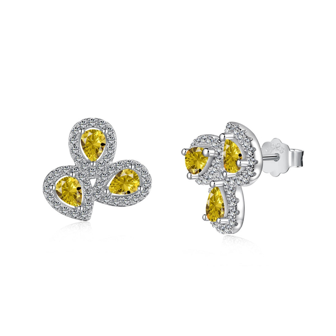 [Limara]Ornate Flower Shape Pear Cut Lover Earrings