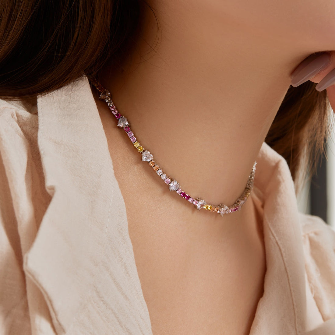 [Limara]Delicate Colorful Rainbow Tennis Chain