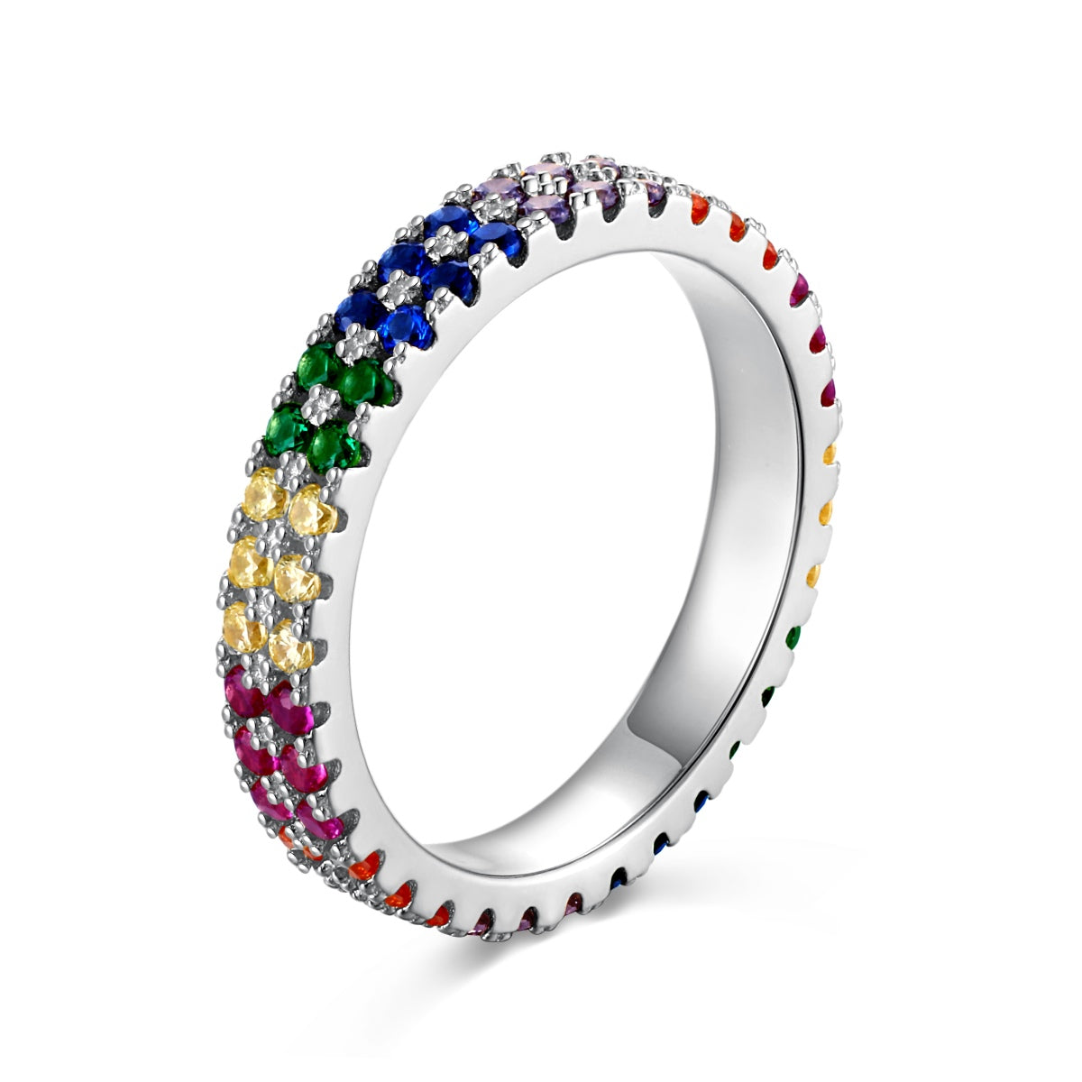 [Limara]Unique Colorful Round Cut Tennis Ring