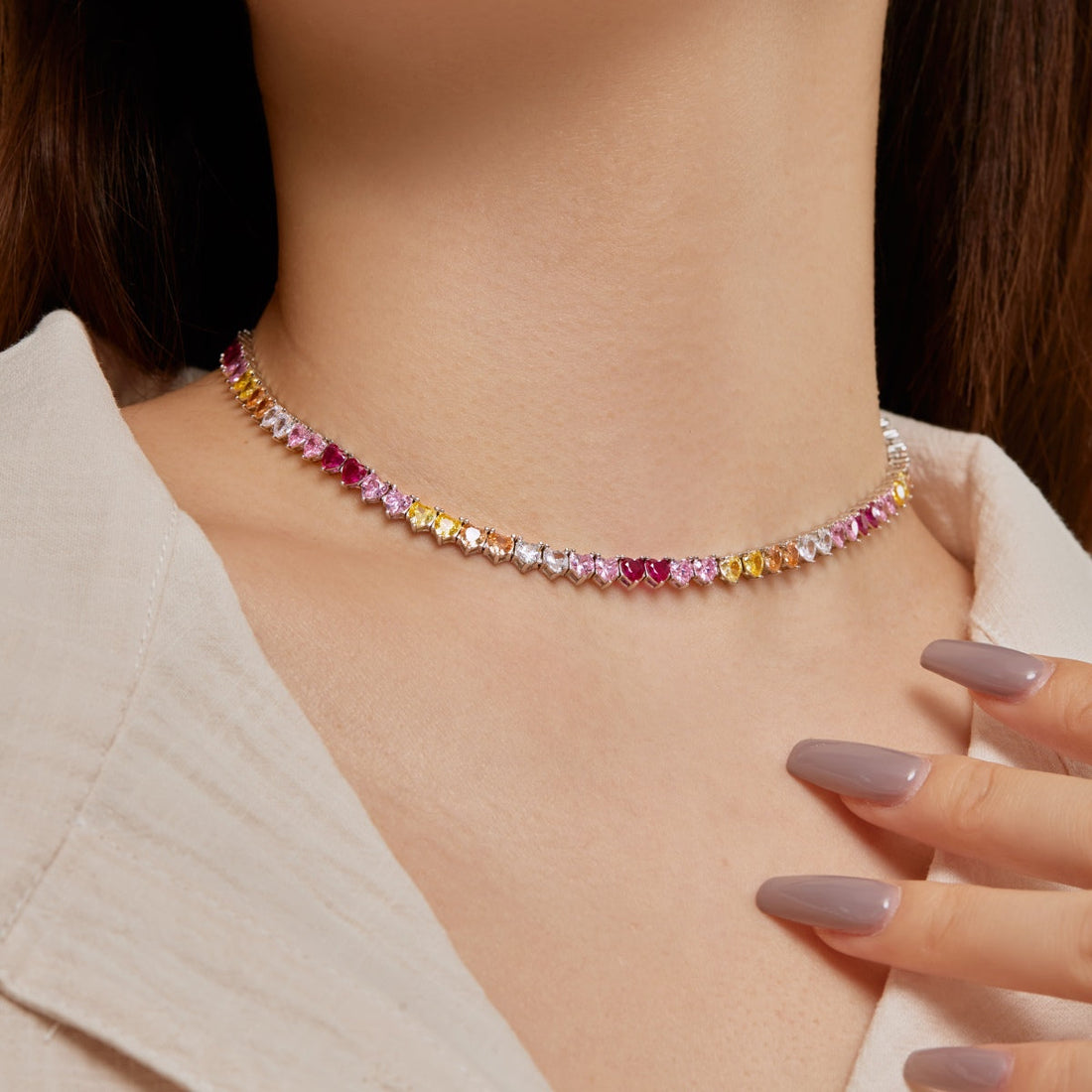 [Limara]Sparkling Colorful Full Heart Tennis Necklace