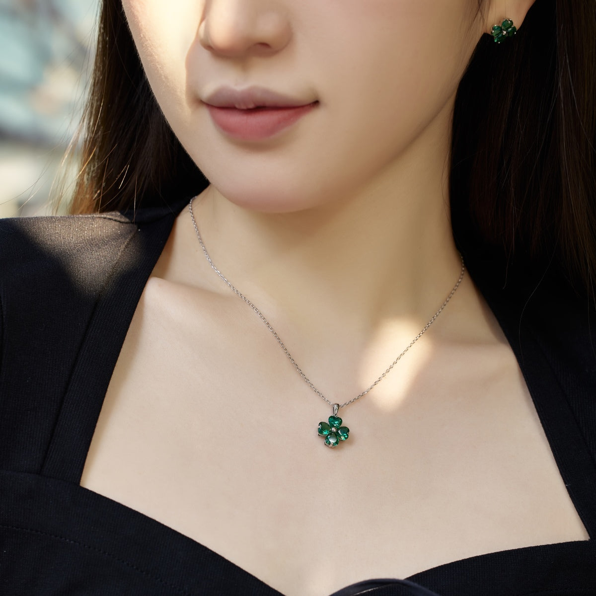 [Limara]Heart-Shaped Four-Leaf Clover Bead Necklace