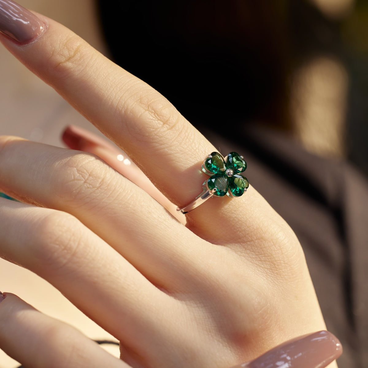 [Limara]Heart-shaped Four-Leaf Clover Ball Ring