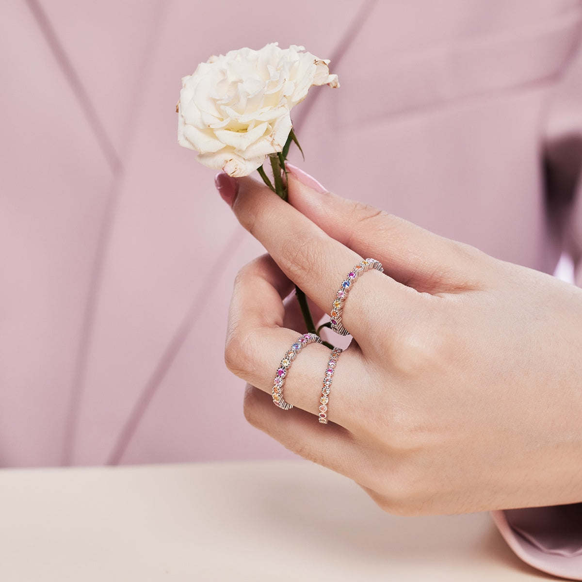 [Limara]Sparkling Colorful Round Cut Tennis Ring