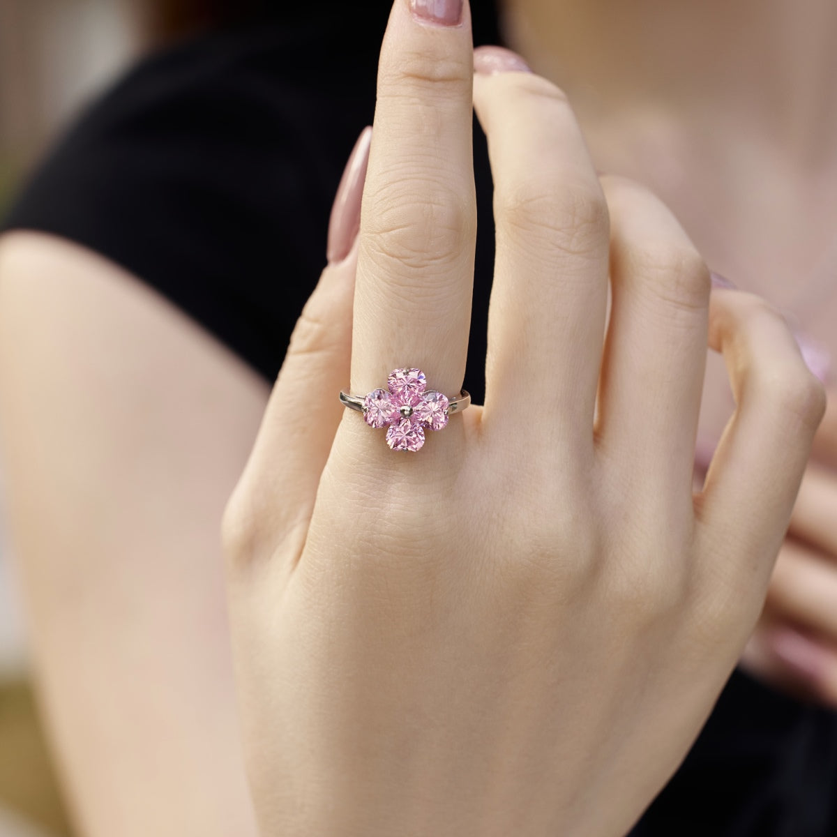 [Limara]Heart-shaped Four-Leaf Clover Ball Ring