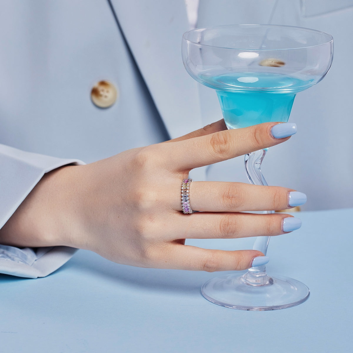 [Limara]Splashy Ornate Emerald Cut Cocktail Ring