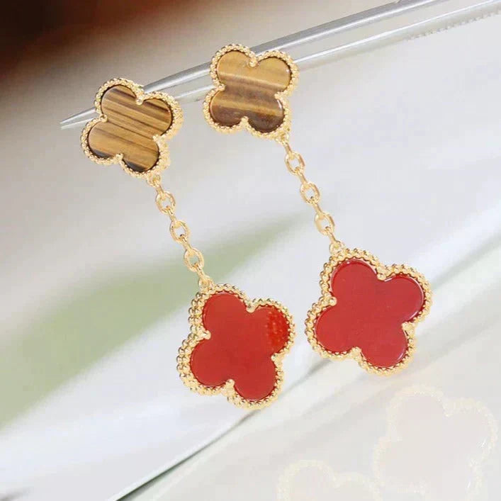 [Limara]CLOVER  2 MOTIF  TIGER EYE CARNELIAN EARRINGS