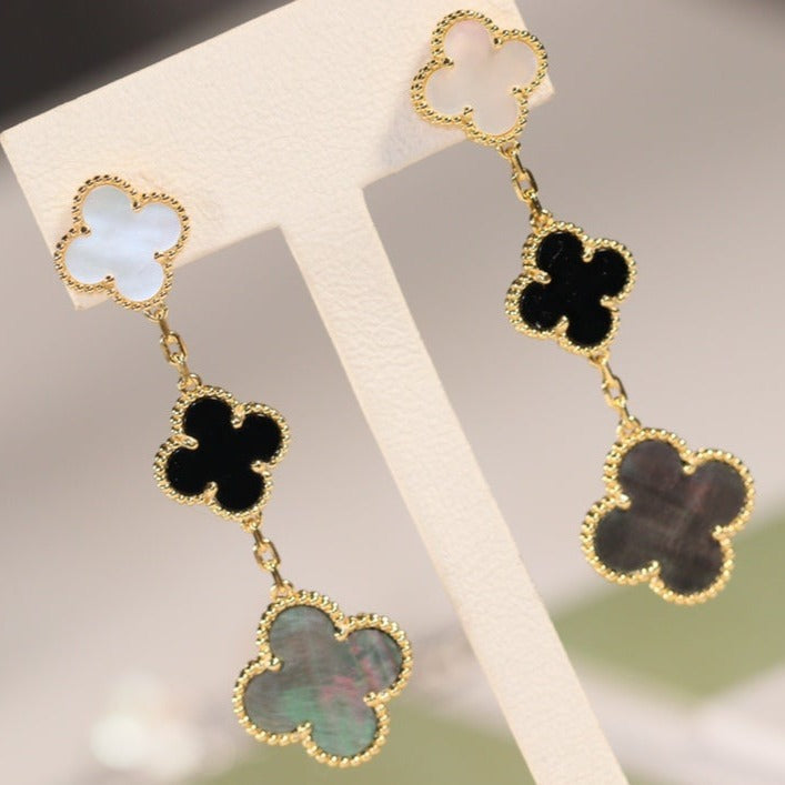 [Limara]CLOVER EARRINGS GOLD ONYX MOP 3 MOTIF
