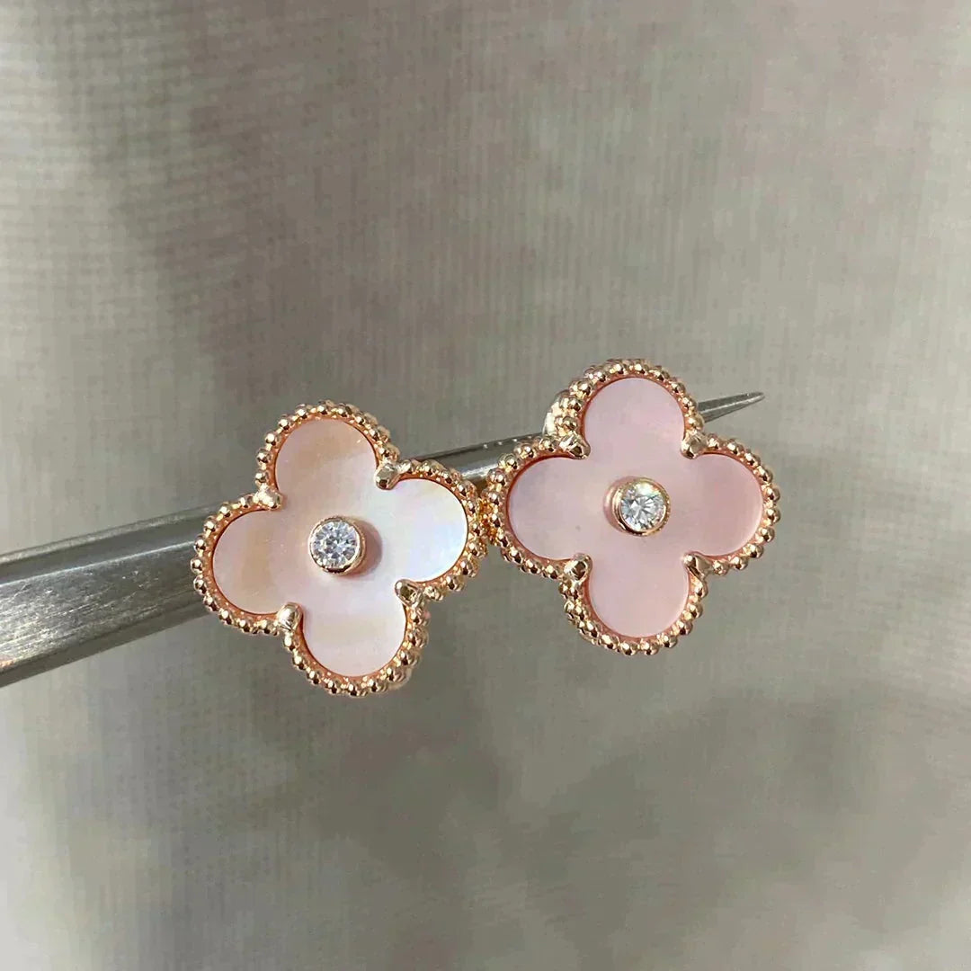 [Limara]CLOVER MEDIUM 1 MOTIFS  PINK MOP DIAMOND EARRINGS