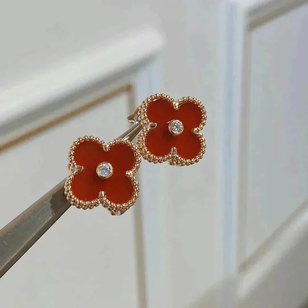 [Limara]CLOVER MEDIUM 1 MOTIFS CARNELIAN  DIAMOND earrings
