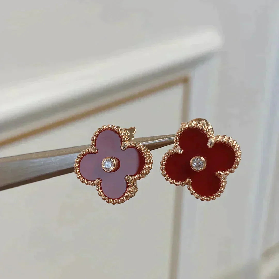 [Limara]CLOVER MEDIUM 1 MOTIFS CARNELIAN  DIAMOND earrings