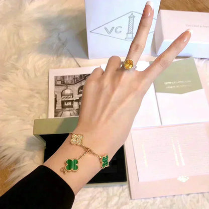 [Limara]LUCKY CLOVER 5-MOTIF BRACELET - MALACHITE COLLECTION