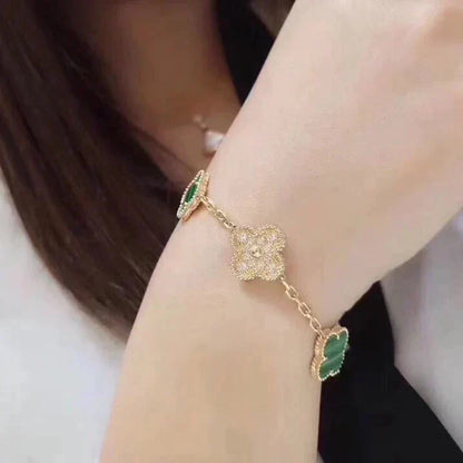 [Limara]LUCKY CLOVER 5-MOTIF BRACELET - MALACHITE COLLECTION
