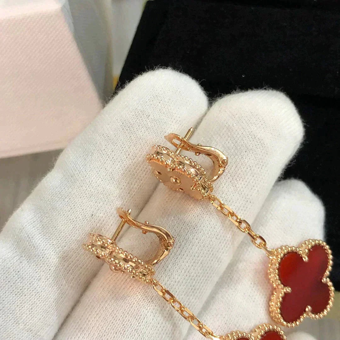 [Limara]CLOVER 2 MOTIF  LASER CARNELIAN EARRINGS