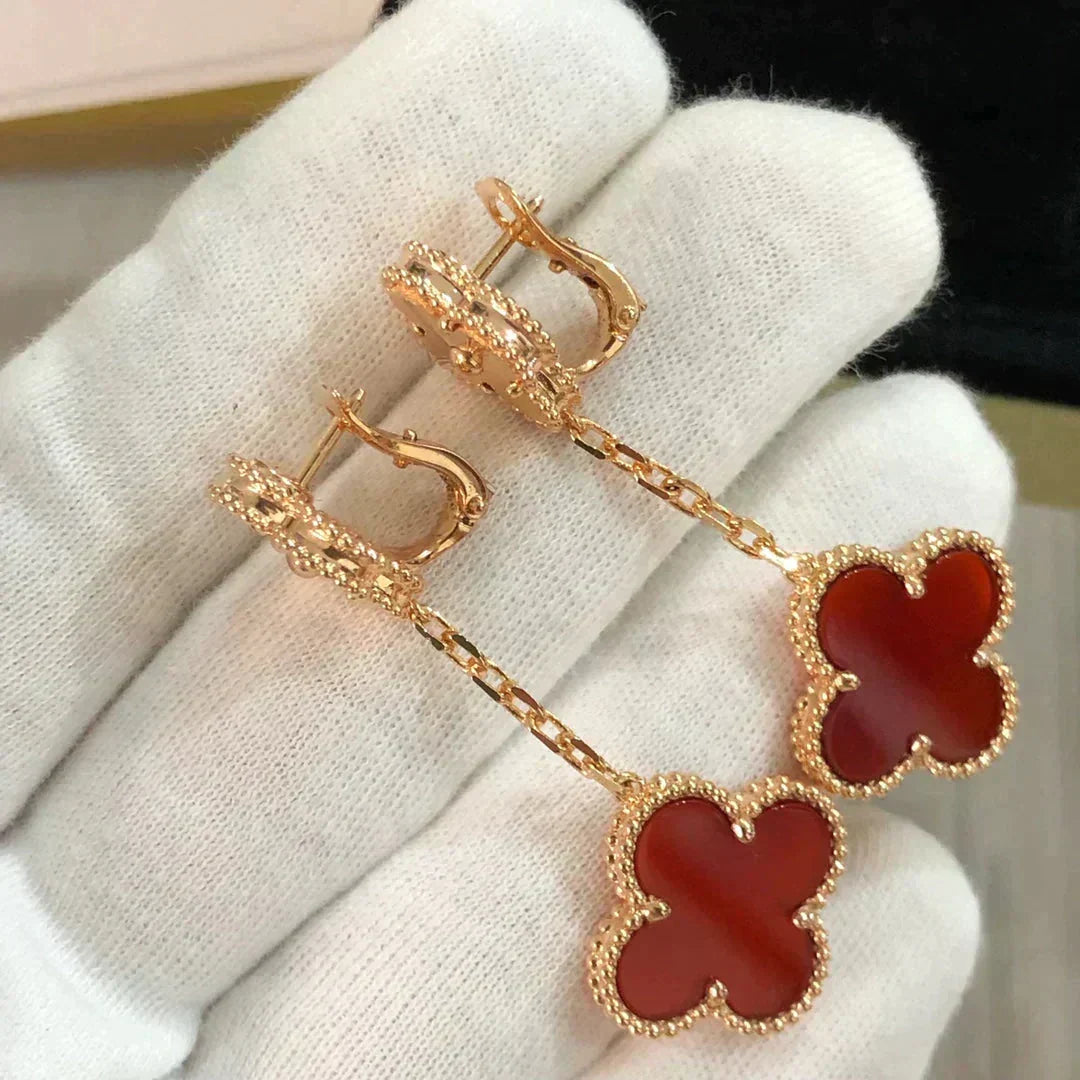[Limara]CLOVER 2 MOTIF  LASER CARNELIAN EARRINGS