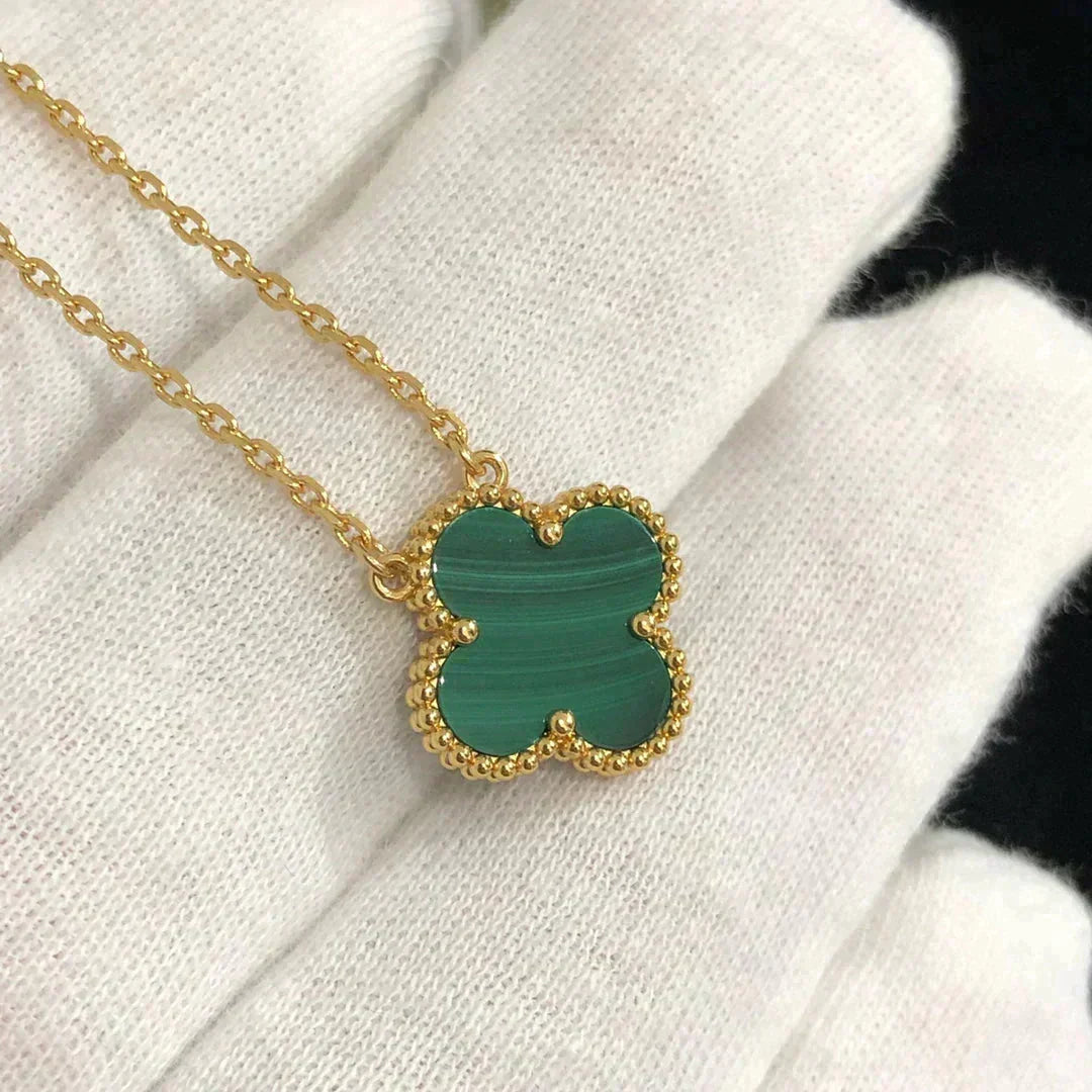 [Limara]CLOVER 15MM MALACHITE SINGLE FLOWER  NECKLACE