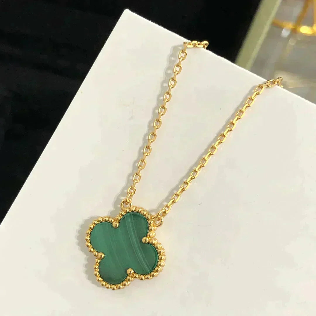 [Limara]CLOVER 15MM MALACHITE SINGLE FLOWER  NECKLACE