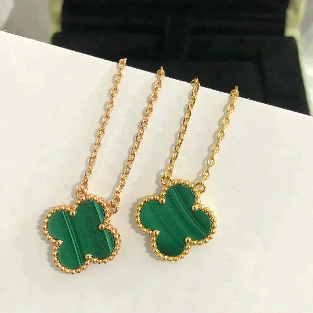 [Limara]CLOVER 15MM MALACHITE SINGLE FLOWER  NECKLACE