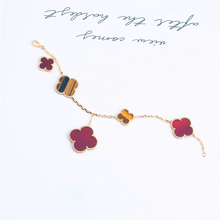 [Limara]CLOVER BRACELET 5 MOTIFS CARNELIAN TIGER EYE