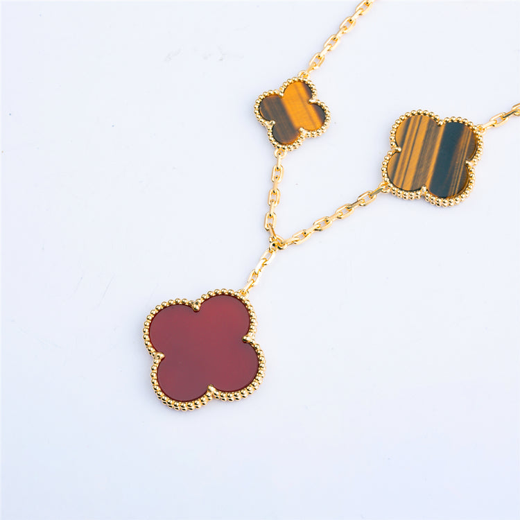 [Limara]CLOVER BRACELET 5 MOTIFS CARNELIAN TIGER EYE