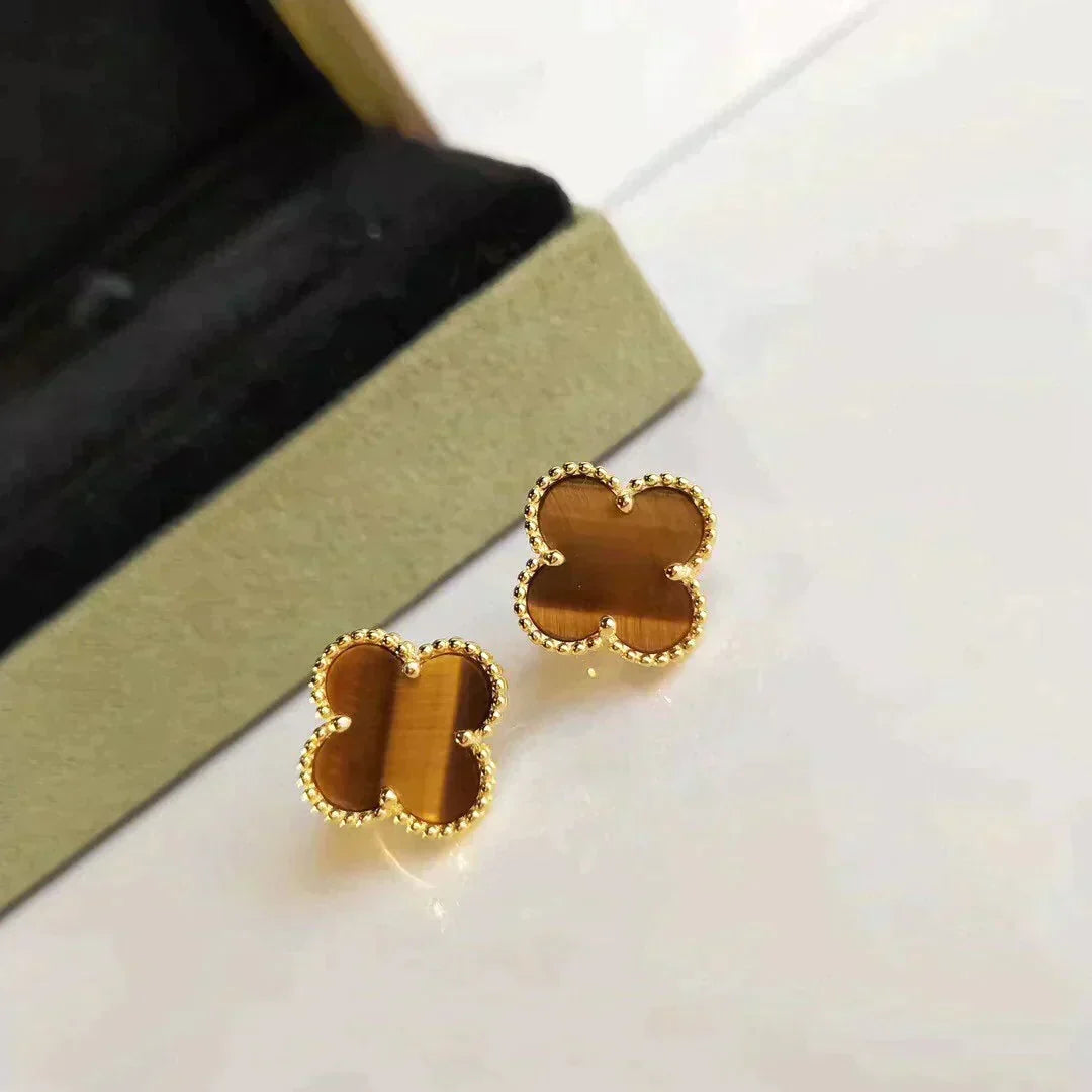 [Limara]CLOVER MEDIUM 1 MOTIFS TIGER EYE EARRINGS