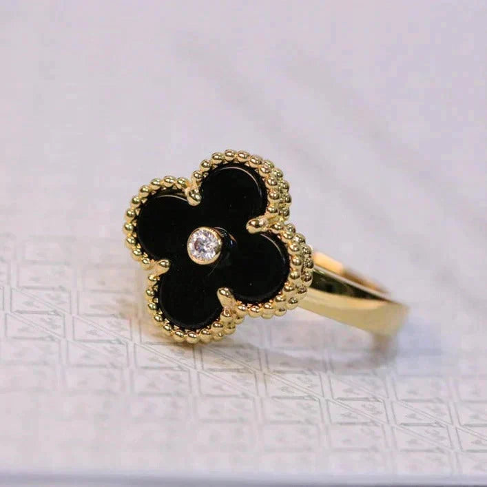 [Limara]CLOVER ONYX RING GOLD DIAMOND