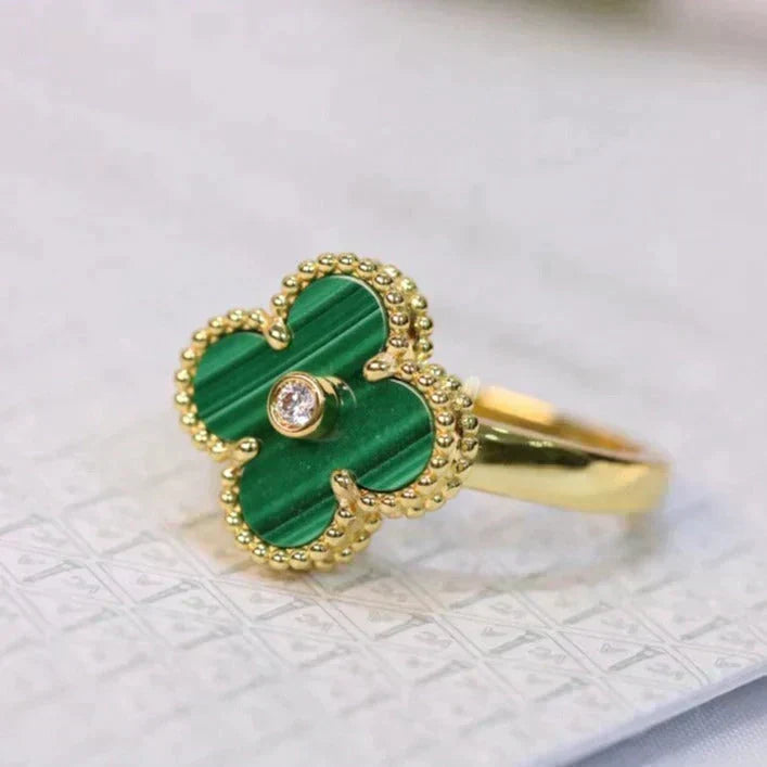 [Limara]CLOVER MALACHITE RING GOLD DIAMOND