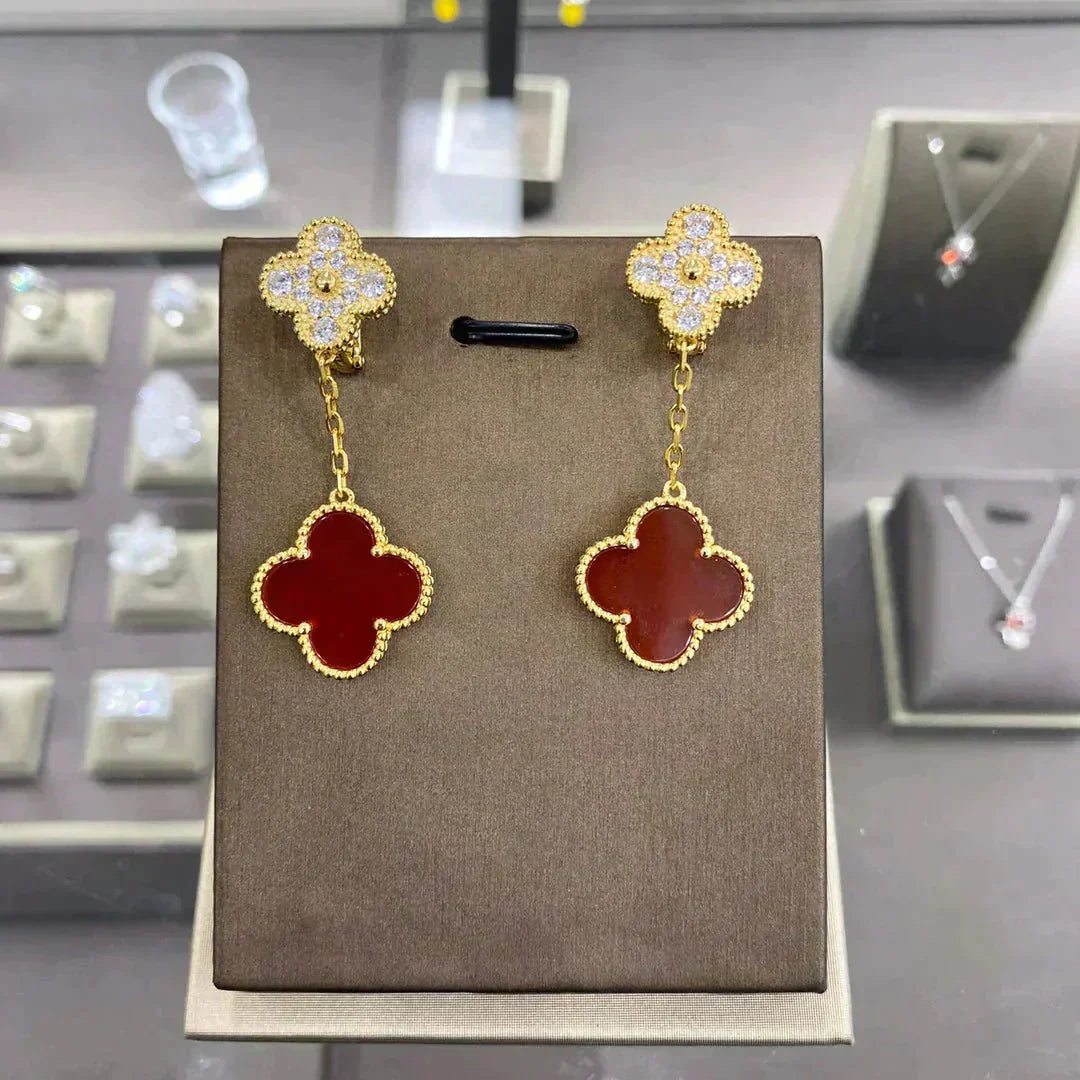 [Limara]CLOVER  2 MOTIFS  DIAMOND  EARRINGS (MULTIPLE CHOICESç´