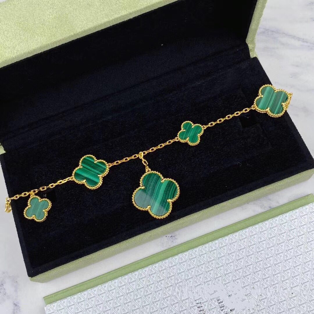 [Limara]MAGIC CLOVER MALACHITE GOLD BRACELET 5 MOTIFS
