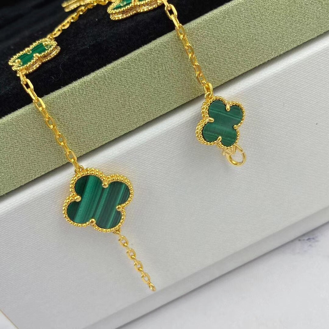 [Limara]MAGIC CLOVER MALACHITE GOLD BRACELET 5 MOTIFS