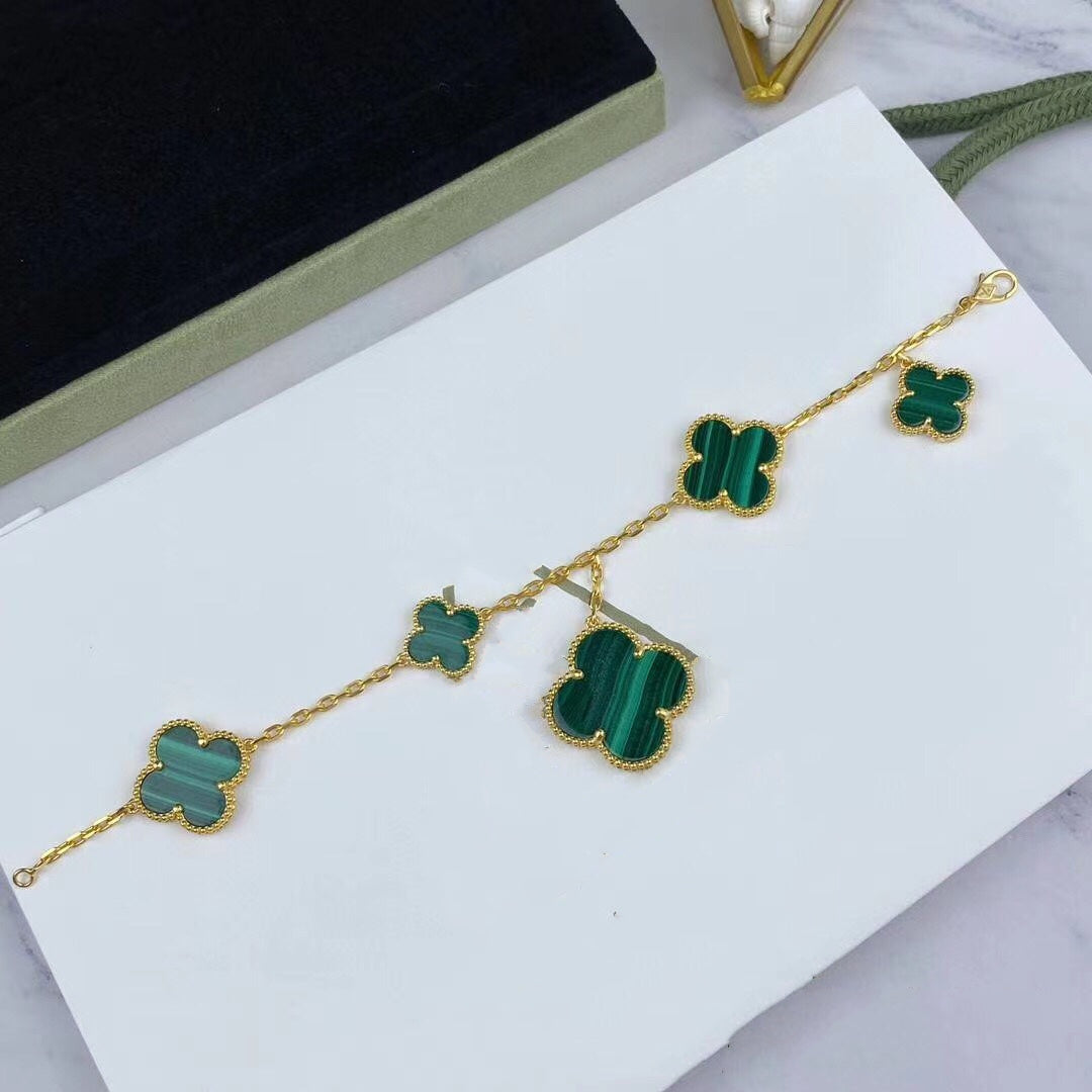 [Limara]MAGIC CLOVER MALACHITE GOLD BRACELET 5 MOTIFS