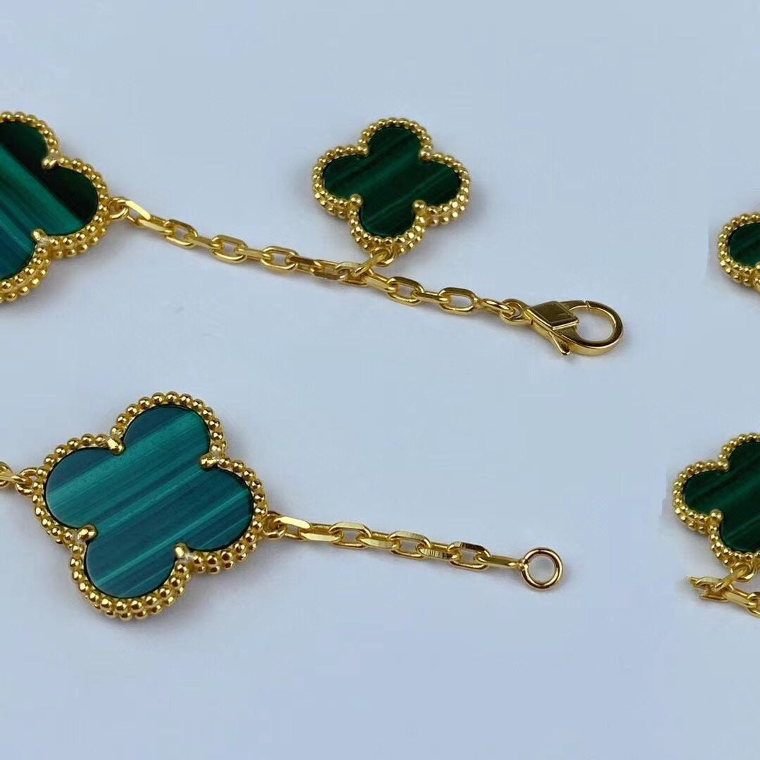 [Limara]MAGIC CLOVER MALACHITE GOLD BRACELET 5 MOTIFS