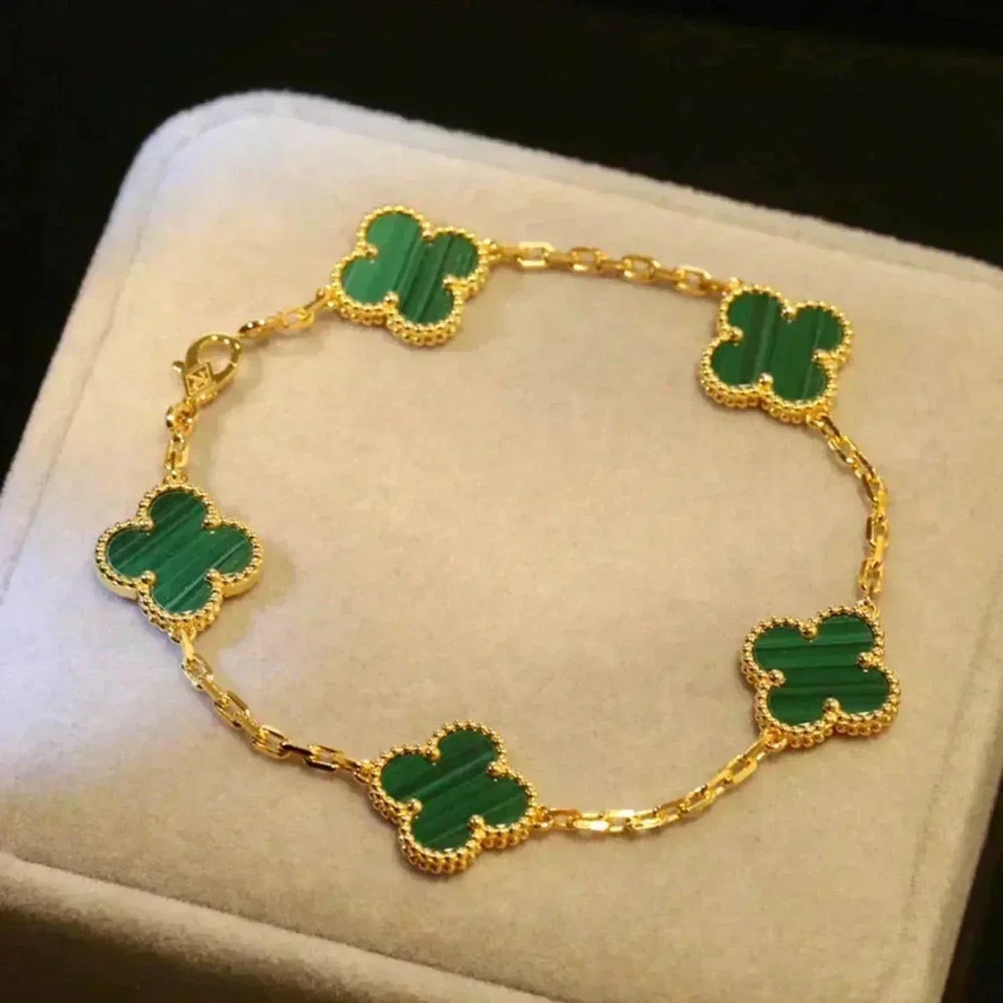 [Limara]LUCKY CLOVER 5-MOTIF BRACELET - MALACHITE COLLECTION