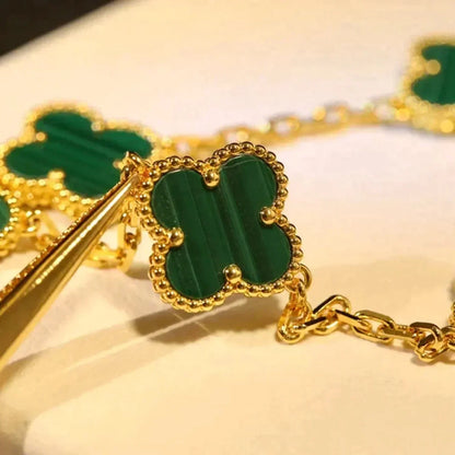 [Limara]LUCKY CLOVER 5-MOTIF BRACELET - MALACHITE COLLECTION