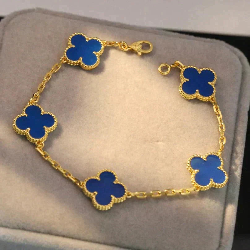 [Limara]LUCKY CLOVER 5-MOTIF BRACELET - BLUE AGATE COLLECTION