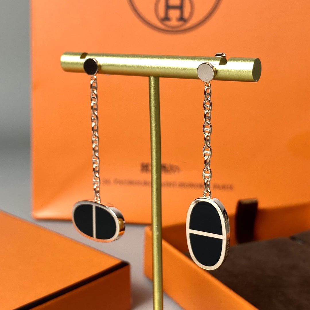 [Limara]CHAINE VERSO BLACK CERAMIC EARRINGS