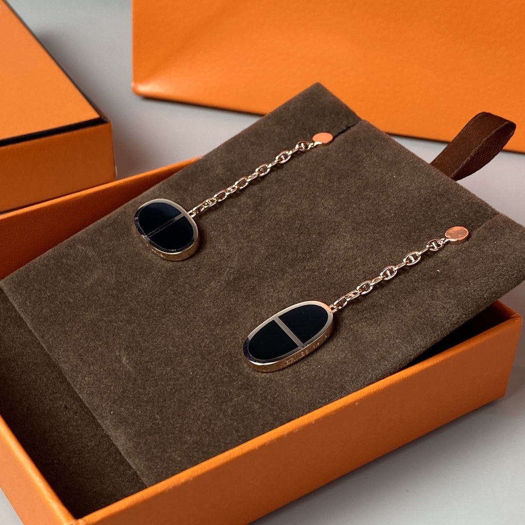 [Limara]CHAINE VERSO BLACK CERAMIC EARRINGS