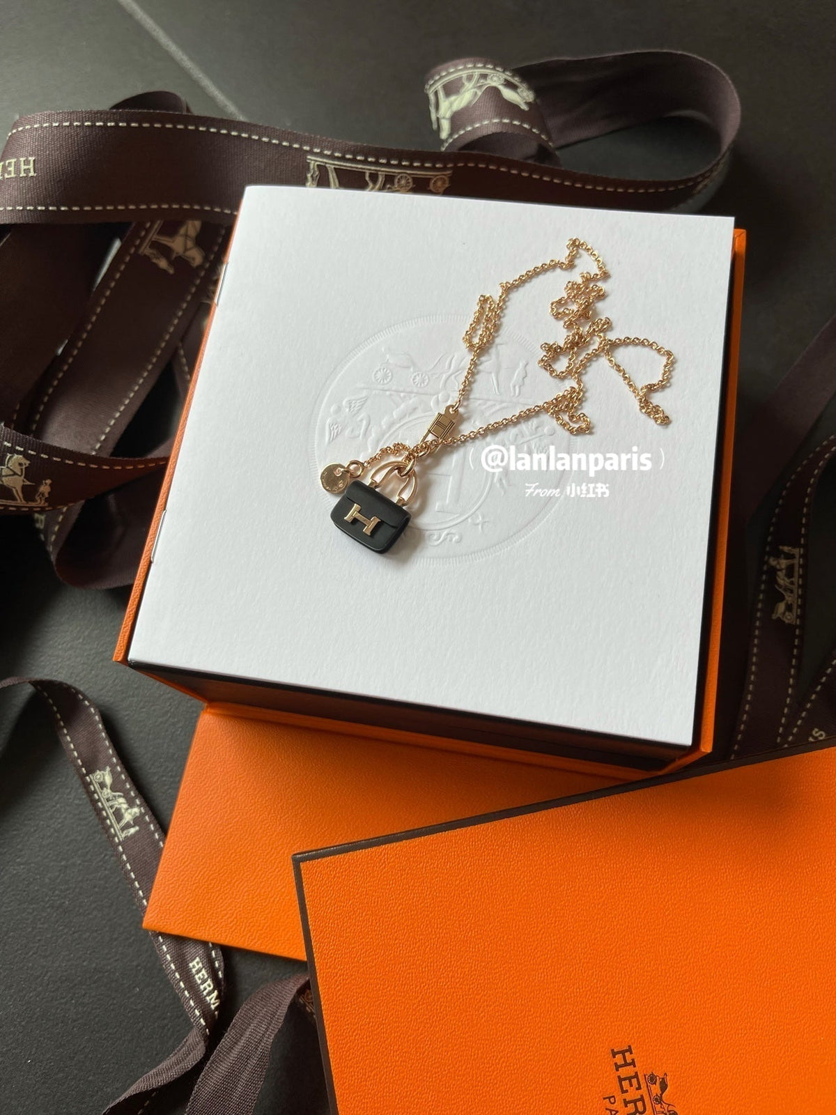 [Limara]CONSTANCE BLACK PEDANT ROSE GOLD NECKLACE