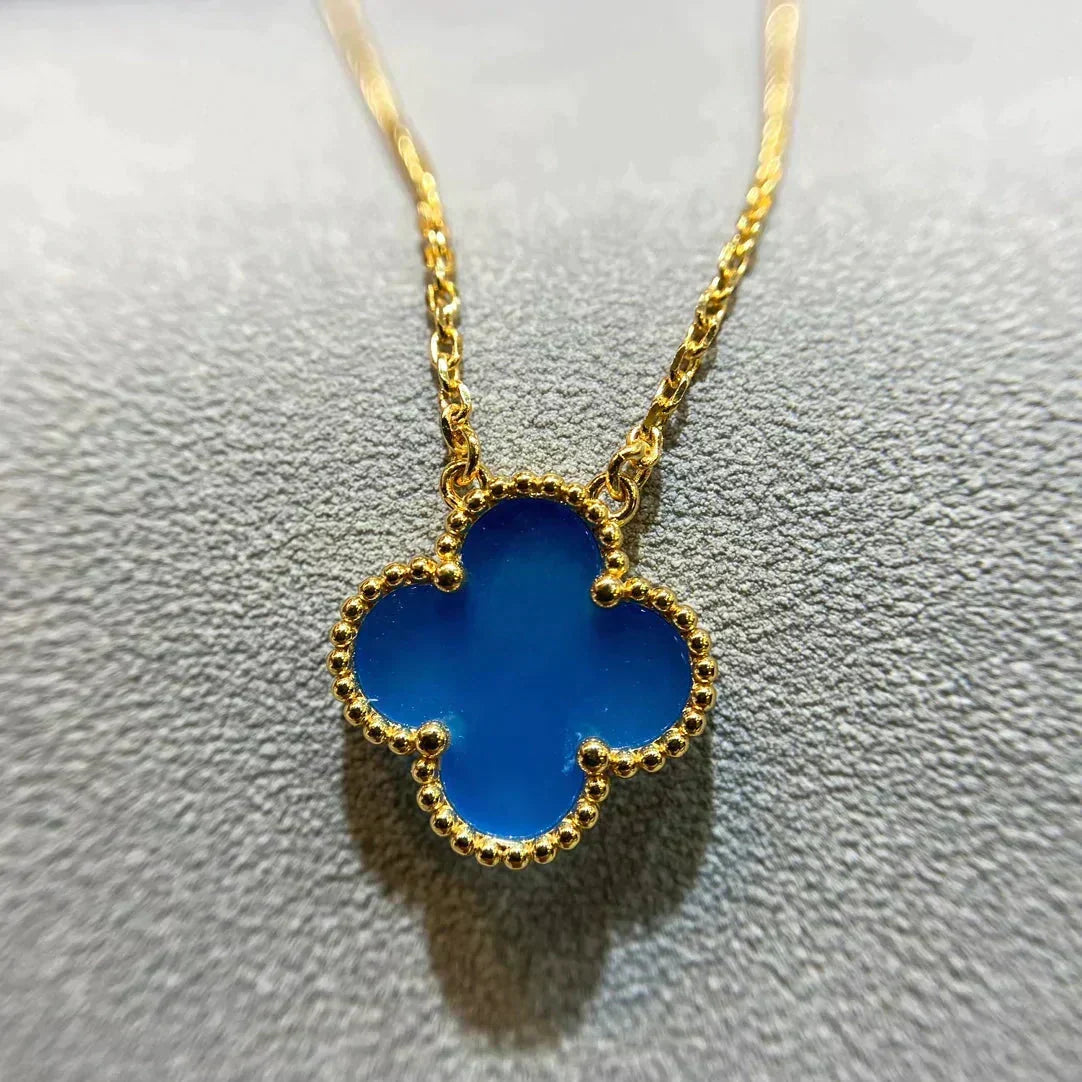 [Limara]CLOVER 15MM BLUE AGATE NECKLACE
