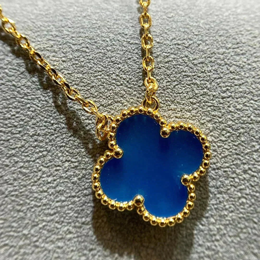 [Limara]CLOVER 15MM BLUE AGATE NECKLACE