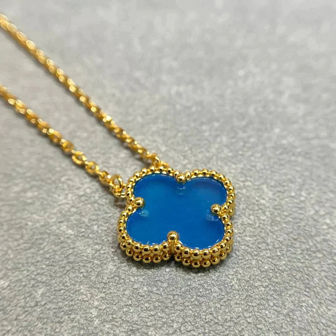 [Limara]CLOVER 15MM BLUE AGATE NECKLACE