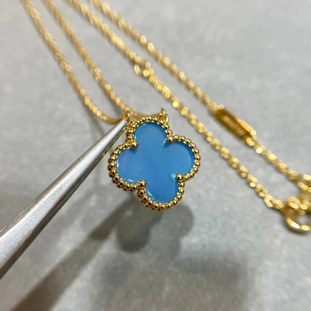 [Limara]CLOVER 15MM BLUE AGATE NECKLACE