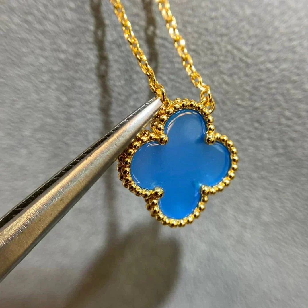 [Limara]CLOVER 15MM BLUE AGATE NECKLACE
