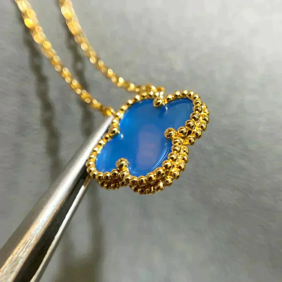 [Limara]CLOVER 15MM BLUE AGATE NECKLACE