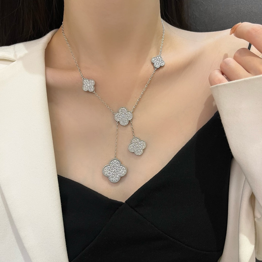 [Limara]CLOVER 5 MOTIFS SILVER DIAMONDS NECKLACE