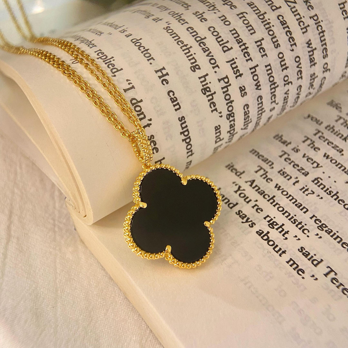 [Limara]CLOVER 25MM NECKLACE GOLD ONYX