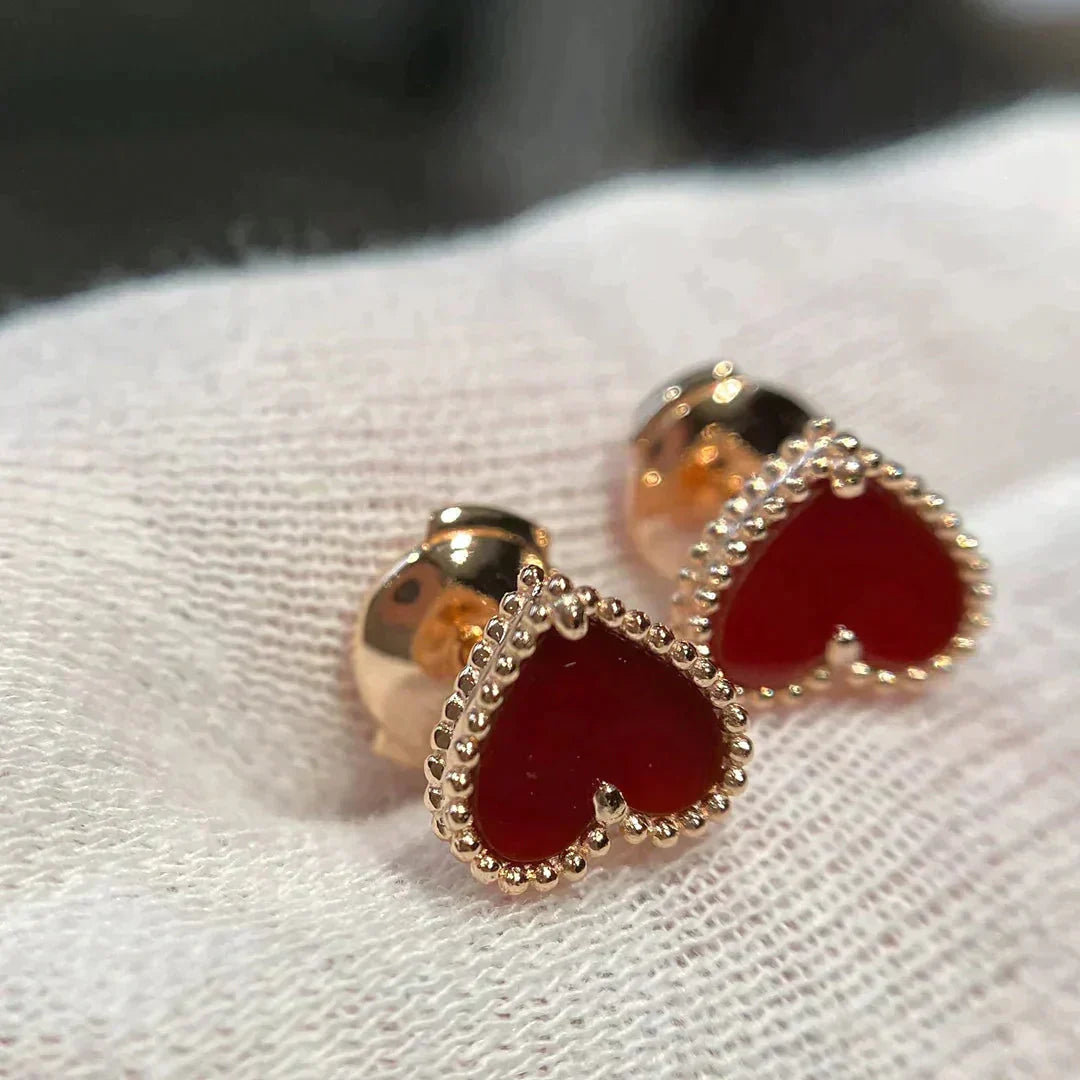 [Limara]HEART CARNELIAN STUD EARRINGS